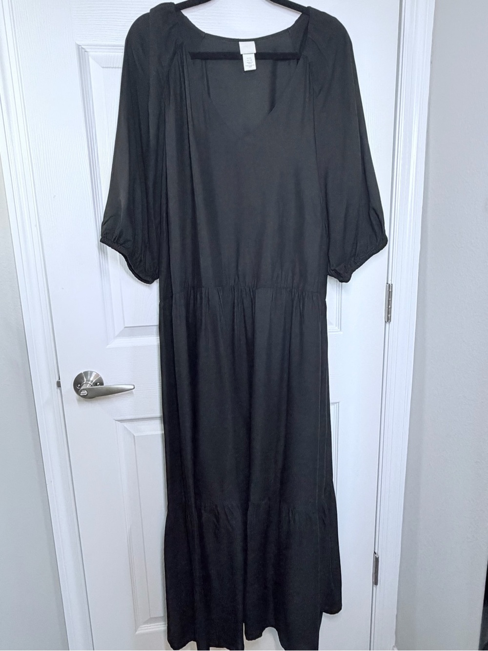 H&M Black Maxi Dress with Puff Sleeves